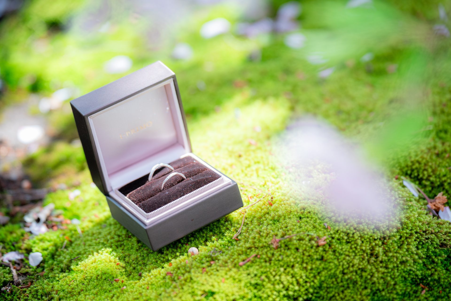 苔の上のリング（結婚指輪）